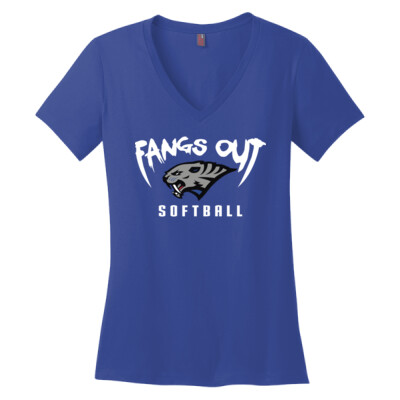 Fangs Out Softball Ladies V-neck  Thumbnail