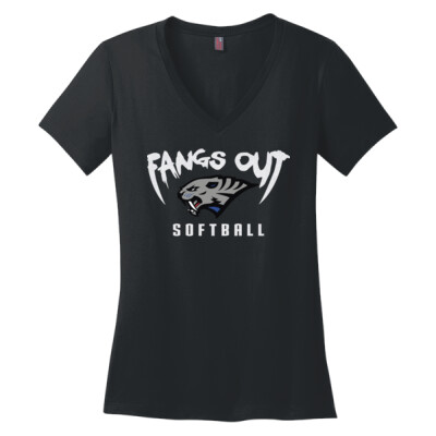 Glitter Fangs Out Softball Ladies V-neck   Thumbnail